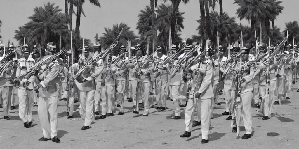 Image similar to saudi arabia military band in 1950s, old photograph