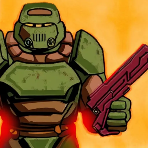 Image similar to Doomguy with pink armor