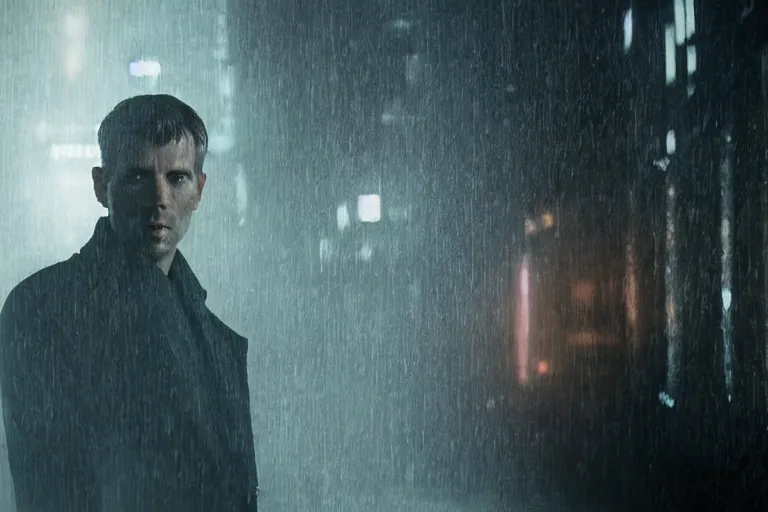 Image similar to a stunning portrait of Philip Kindred in the style of Blade runner , sharp focus, cinematic