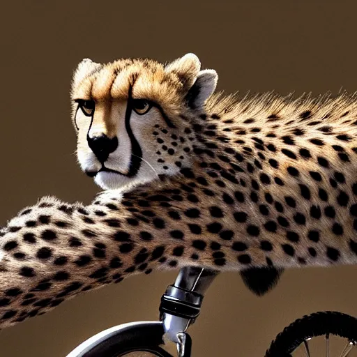 Image similar to cheetah is riding a bike, photo, 4k, hyper realistic,