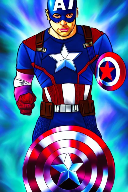 Image similar to Captain America high quality digital painting in the style of Lisa Frank