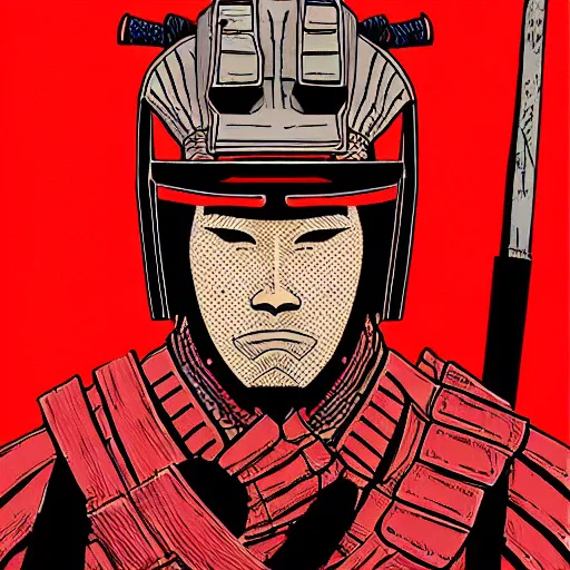 Prompt: a powerful japanese samurai wearing fire gear, detailed face, face symmetry, character concept portrait by moebius and laurie greasley, postminimalism, highly detailed, smooth, sharp focus, profile picture, 8 k, cinematic color grading