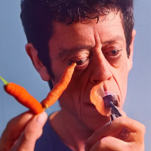 Prompt: lou reed smoking a carrot, photograph, professional, 4 k