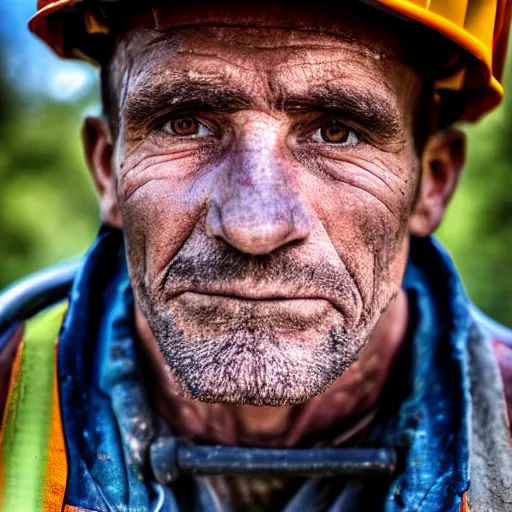 Prompt: close up face male portrait of a coal miner who just finished is last shift.