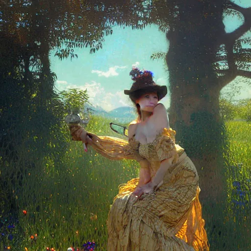 Prompt: portrait of a female cow woman wearing a dress. furaffinity farm fantasy highly detailed painting by gaston bussiere craig mullins jc leyendecker gustav klimt artgerm greg rutkowski john berkey, bergey, craig mullins, ruan jia, raymond swanland, jeremy mann, tom lovell, alex malveda