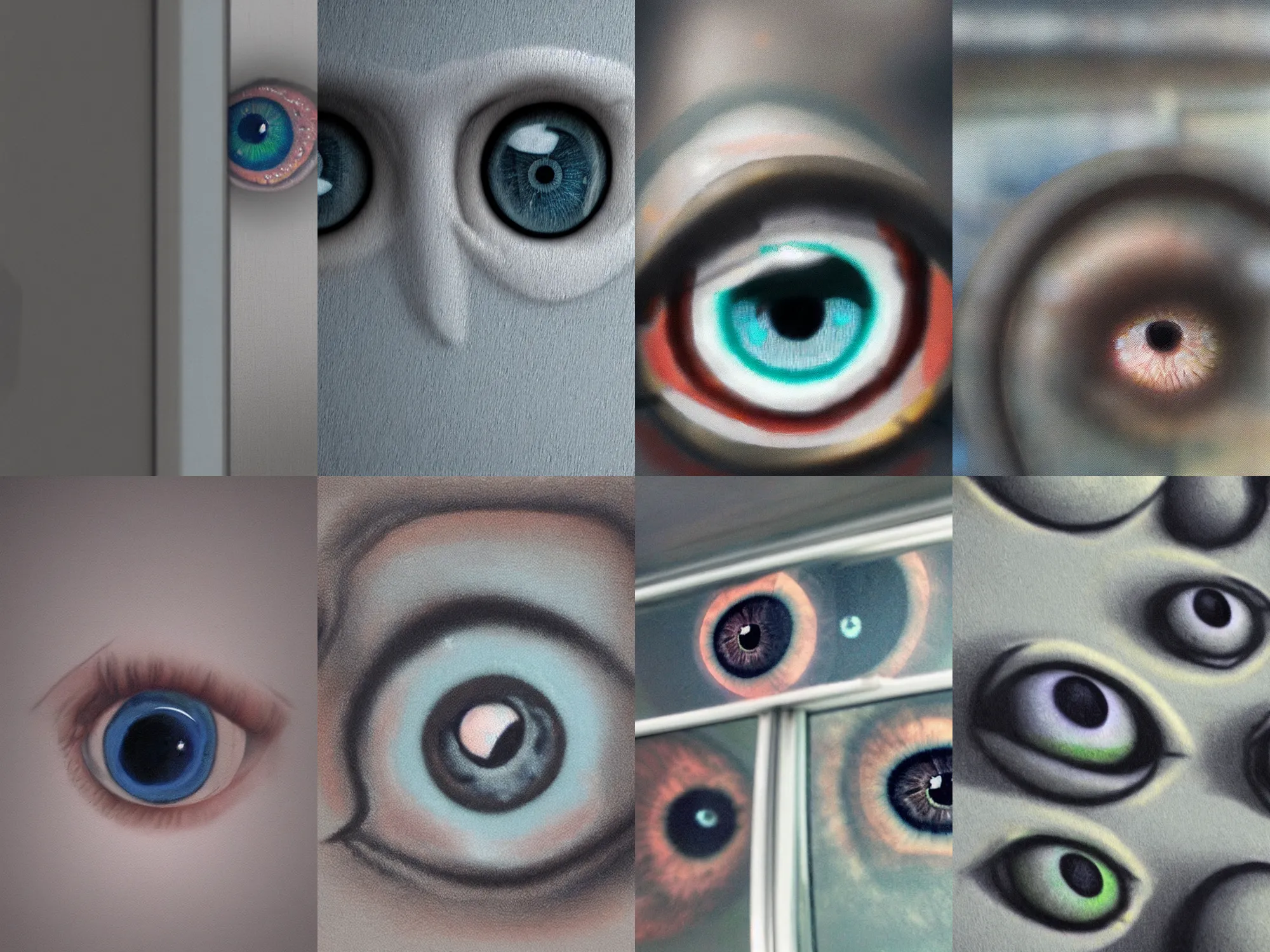 Prompt: eyeballs!!!! looking in window from the neighboring bus, photorealistic render