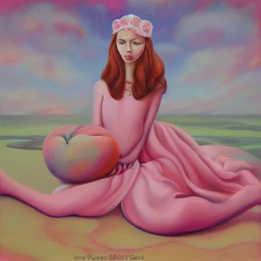 Image similar to pretty peach princess dream, oil and acrylic on canvas, surrealism, high detail