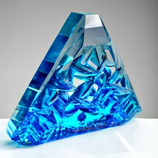 Prompt: abstract carved crystal sculpture made of blue ice, nebula background, 4k