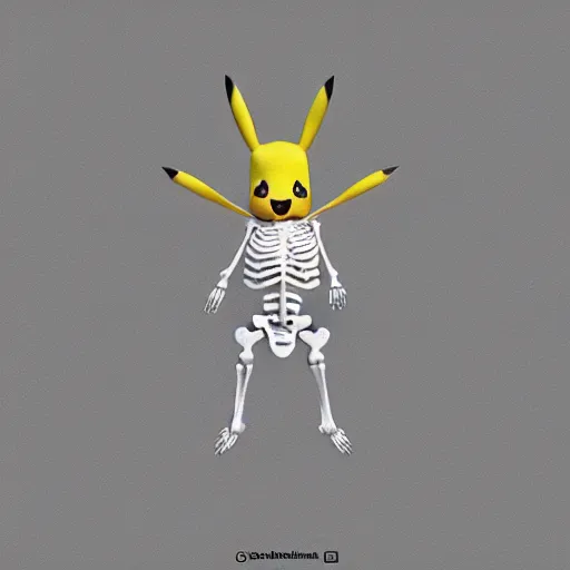 Prompt: real Pikachu skeleton photograph, highly detailed, 8K