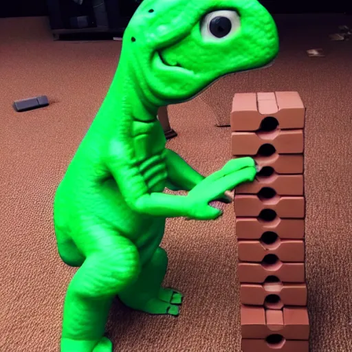 Image similar to a dinosaur playing jenga