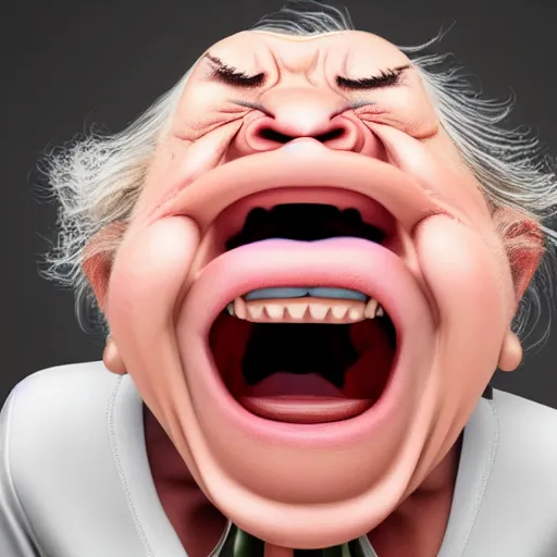 Prompt: caricature of extremely angry mascular wrinkled screaming woman 8k ultra detailed