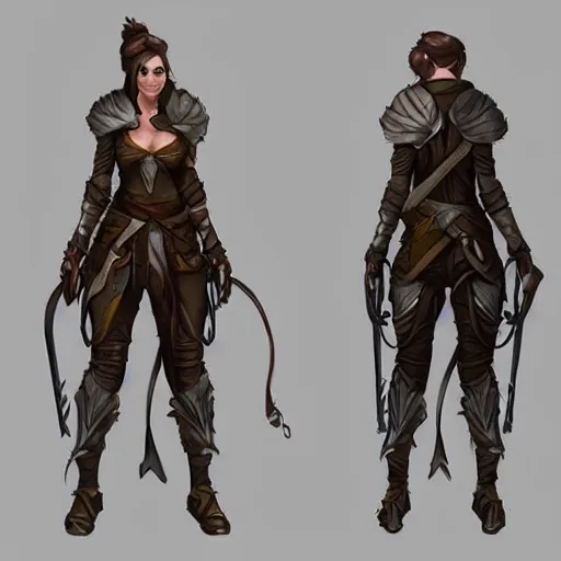 Image similar to character outfit concept sheet of fantasy female adventurer, artstation, deviantart, cgsociety, highly detailed, character outfit design