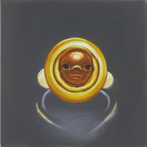 Image similar to a dnd golden wedding ring with three small glowing orbs in the center of its face, oil painting