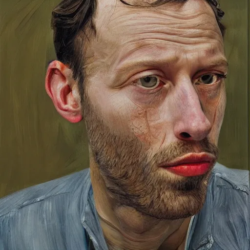 Image similar to high quality high detail painting by lucian freud, hd, portrait of thom york