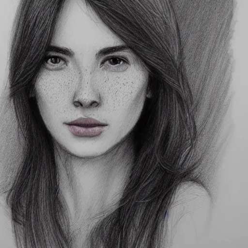 Image similar to beautiful young woman face with very light freckles on cheeks artist sketch closeup