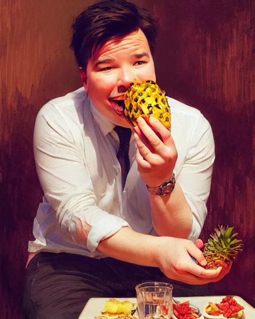 Prompt: Portrait of a drunk Michael Mcintyre eating a pineapple in a nightclub in Porto,real life skin, intricate, elegant, highly detailed, artstation, concept art, smooth, sharp focus, art by artgerm and greg rutkowski and alphonse mucha