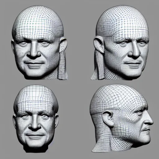 Image similar to cristobal colon head 3 d model, zbrush, wireframe, retopology, artstation, digital human