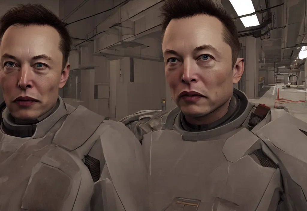 Image similar to elon musk in half life, elon musk in the video game half life, gameplay screenshot, close up, 3 d rendering. unreal engine. amazing likeness. very detailed.