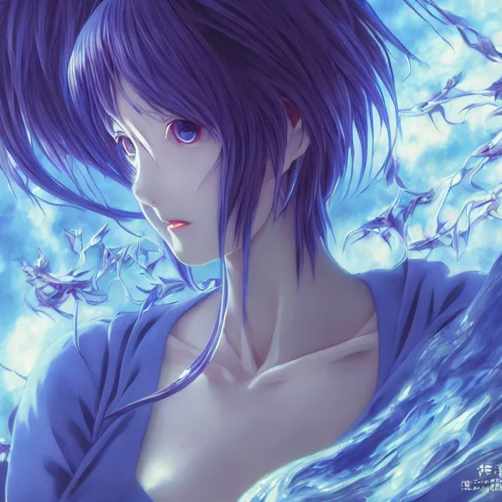 Image similar to Rei Ayanami, Closeup Female Anime Character, Japan Lush Forest, official anime key media, Iwakura Lain, LSD Dream Emulator, paranoiascape ps1, official anime key media, painting by Vladimir Volegov, beksinski and dan mumford, giygas, technological rings, johfra bosschart, Leviathan awakening from Japan in a Radially Symmetric Alien Megastructure turbulent bismuth glitchart, Atmospheric Cinematic Environmental & Architectural Design Concept Art by Tom Bagshaw Jana Schirmer Jared Exposure to Cyannic Energy, Darksouls Concept art by Finnian Macmanus