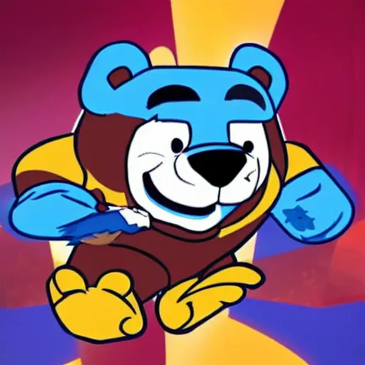 Prompt: gambling bear cartoon network by disney channel, dc and marvel with style od blizzard