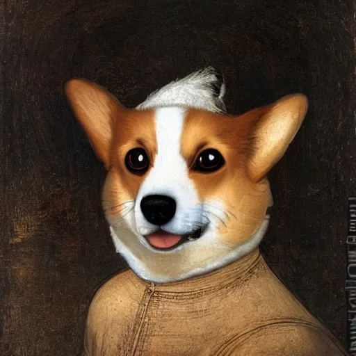 Image similar to A portrait of a corgi by Leonardo da Vinci