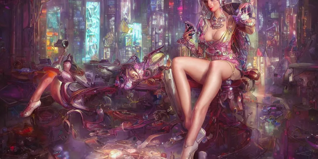 Image similar to cyberpunk fairycore. By Konstantin Razumov, highly detailed