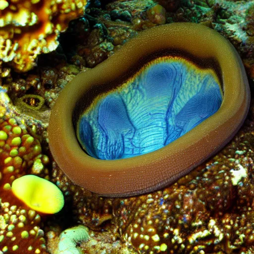 Prompt: toad hiding in giant clam