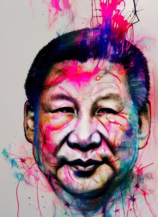 Image similar to xi jinping by agnes cecile, luminous design, pastel colours, ink drips, autumn lights