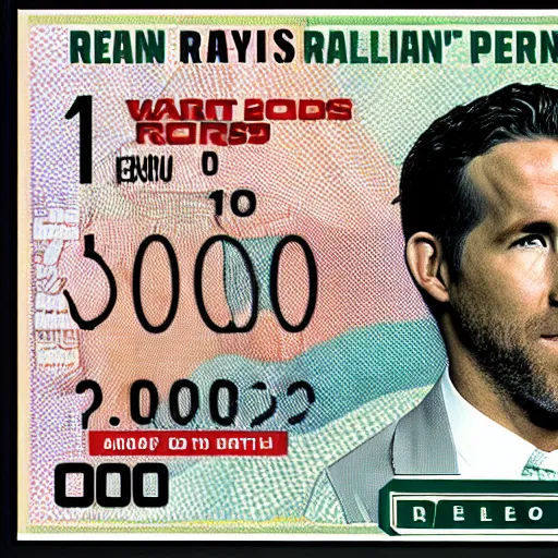 Image similar to ryan reynolds in a 1 0 0 dollar bill