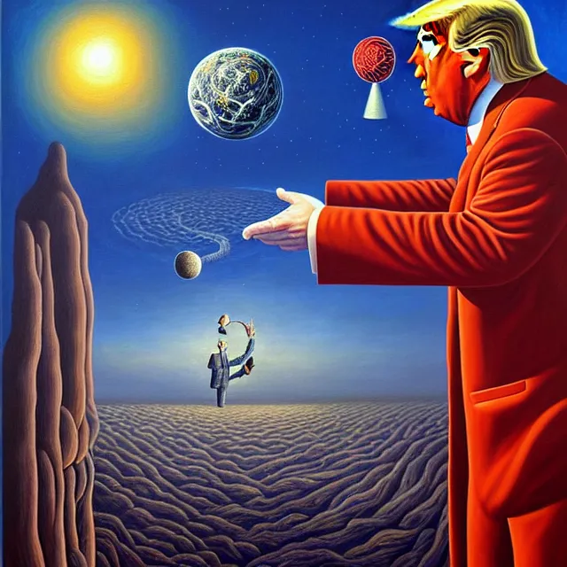 Image similar to an oil on canvas portrait painting of trump, surrealism, surrealist, cosmic horror, rob gonsalves, high detail