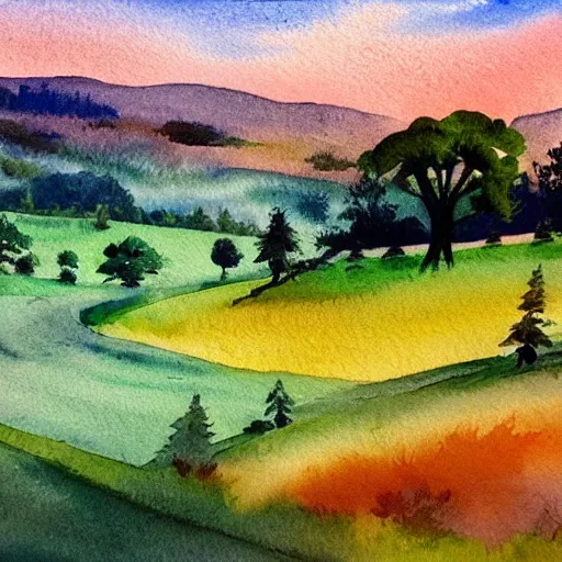 Image similar to beautiful countryside in watercolor painting