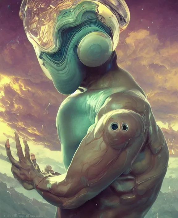 Prompt: portrait of a shining slime dripping geometric angular genderless insect alien monster, muscles, rippling, space warping and twisting, ultra realistic, concept art, intricate details, eerie, highly detailed, photorealistic, octane render, 8 k, unreal engine. art by artgerm and greg rutkowski and alphonse mucha