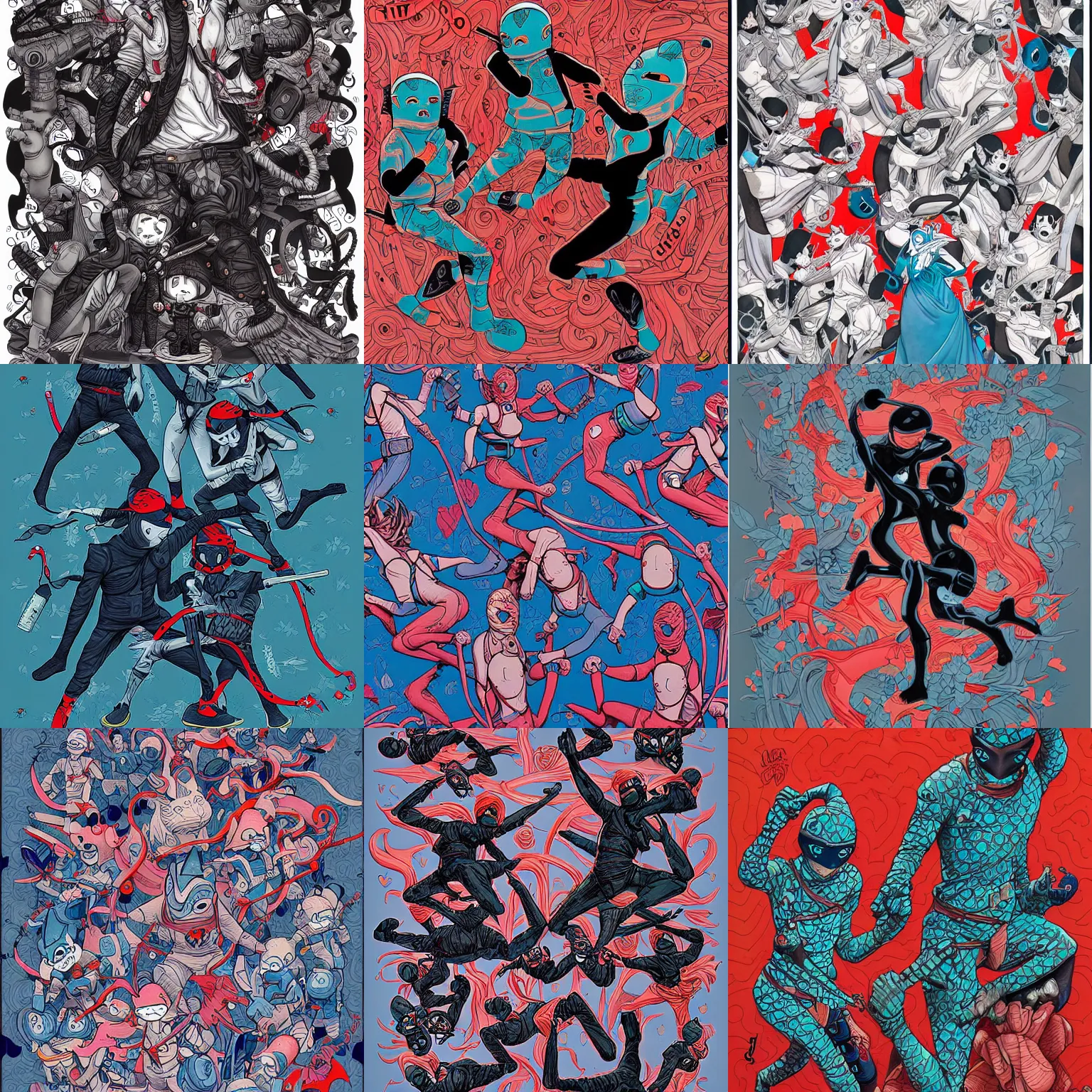 Prompt: ninjas of love by james jean