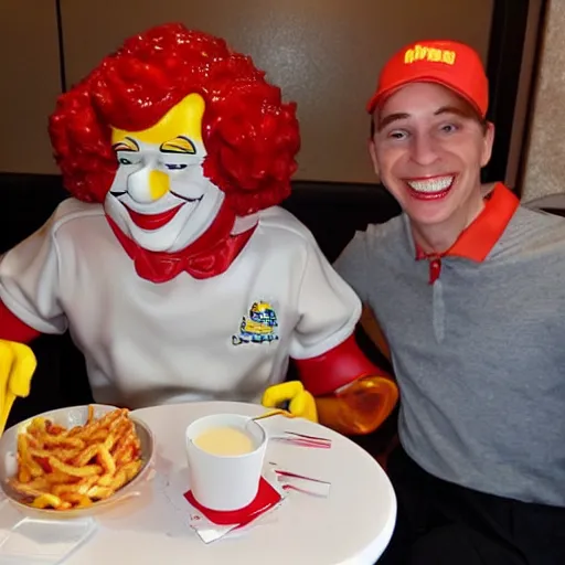 Image similar to ronald mcdonald eating at wendy's