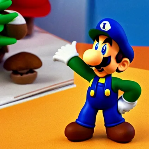 Image similar to cursed claymation mario holding a mushroom