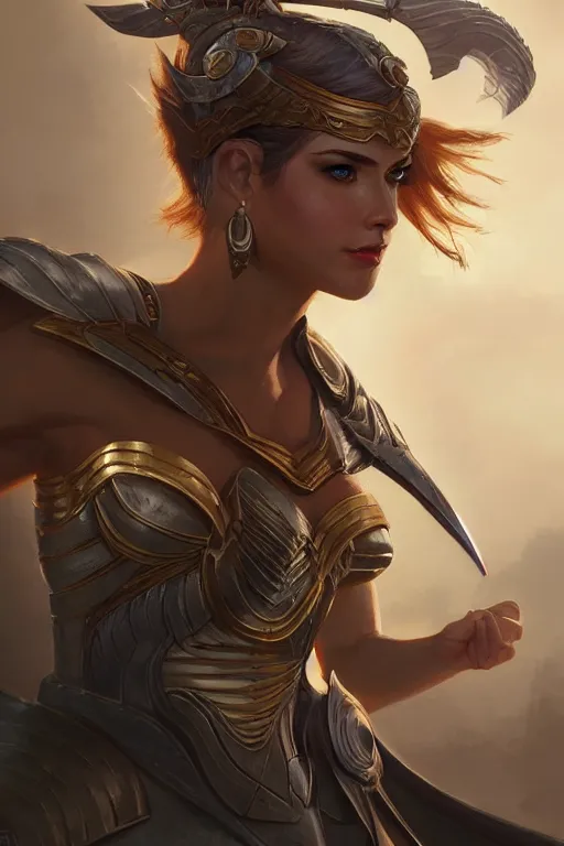 Image similar to amazon valkyrie athena, d & d, fantasy, portrait, highly detailed, headshot, digital painting, trending on artstation, concept art, sharp focus, illustration, art by artgerm and greg rutkowski and magali villeneuve