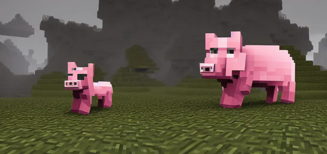 Image similar to a minecraft pig reimagined as a boss in dark souls, dark cinematic, volumetric, realistic, cinematic lighting, ray tracing, unreal engine 5, unreal engine render, octane render, hyper realistic, photo, 8 k