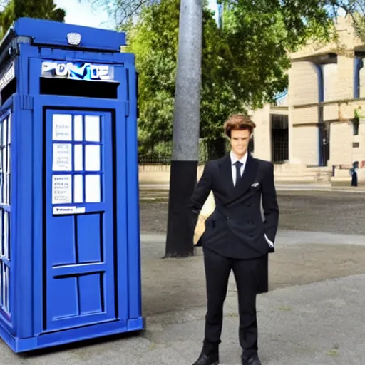 Image similar to a photo of Matt Smith in the shape of a police box