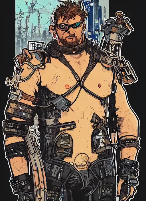 Prompt: cyberpunk pro wrestler. portrait by ashley wood and alphonse mucha and laurie greasley and josan gonzalez and james gurney. splinter cell, apex legends, rb 6 s, hl 2, d & d, cyberpunk 2 0 7 7. realistic face. character clothing. vivid color. dystopian setting.