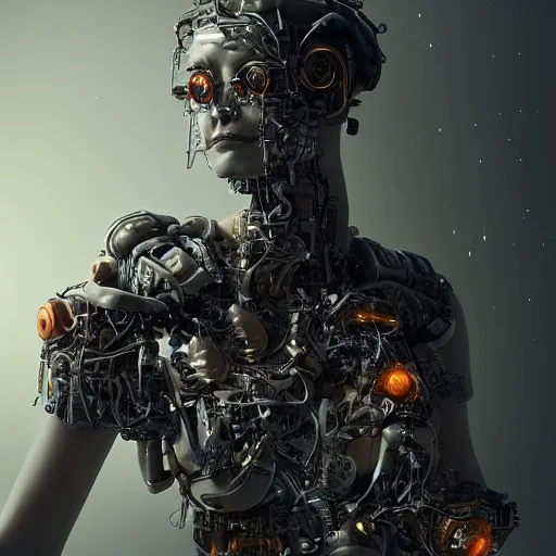 Image similar to Ultra detailed, 4K Portrait of a Cyborg by Rachel Ruysch