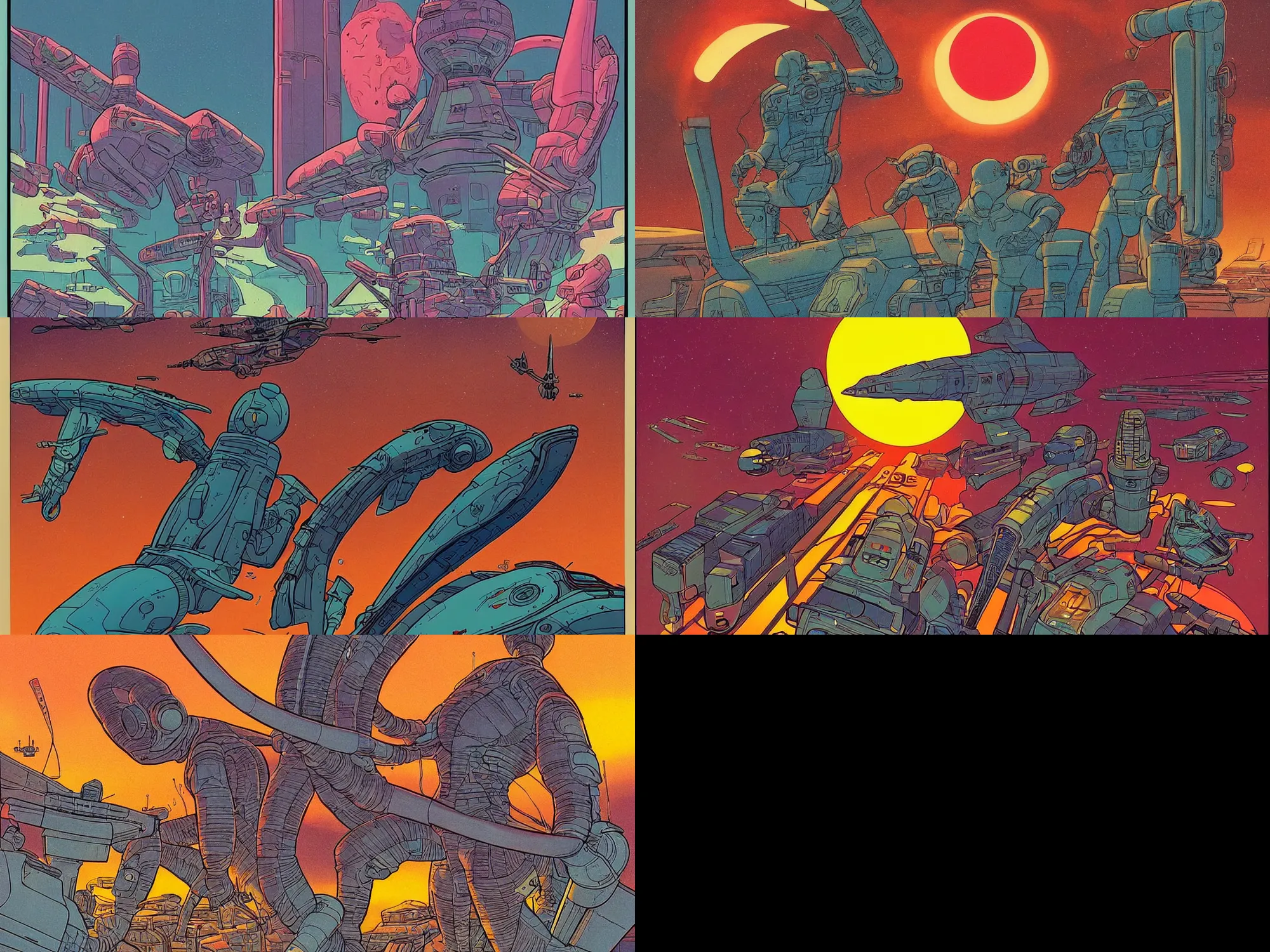 Image similar to Sci-fi retro art in a style of Moebius