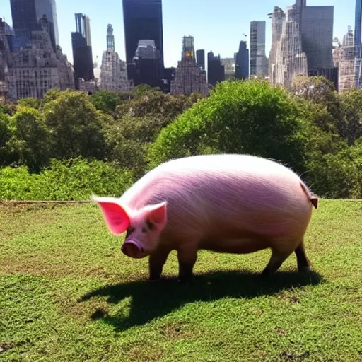 Prompt: a pig covered in grassy weeds, on top of a the One Central Park building in Chippendale, Sydney