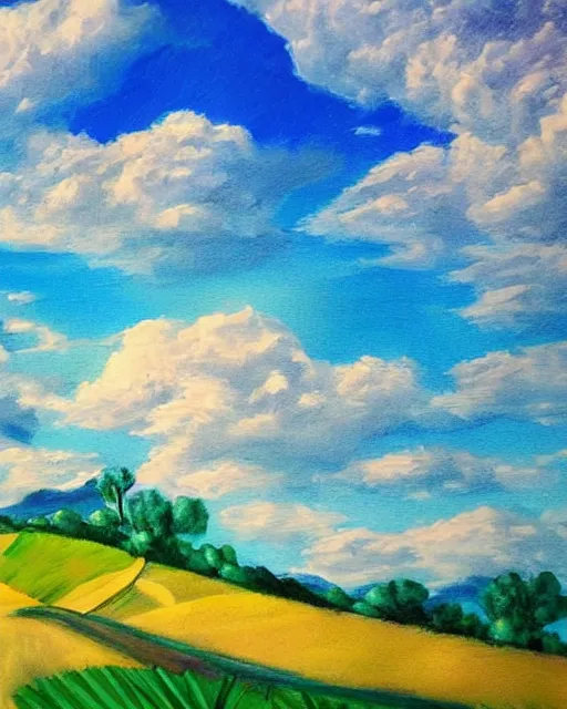 Prompt: a grassy scenic valley with blue skies inside a person's mind, 3 d art