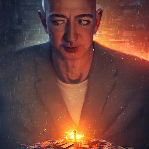 Image similar to jeff bezos swimming in a pool of cash, 4 k, photography, extremely detailed, digital art, trending on artstation, greg rutkowski, cinematic lighting, hyperrealistic