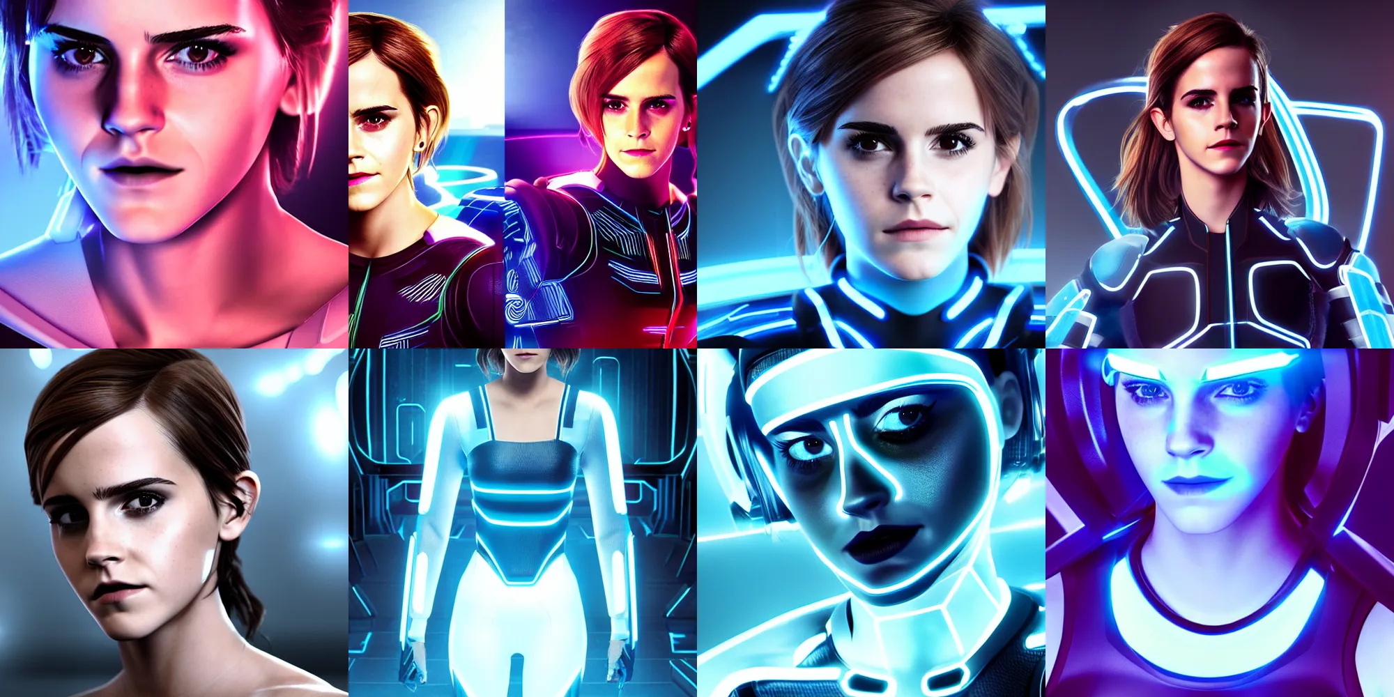 Prompt: emma watson in tron legacy cosplay, octane render, by artgerm