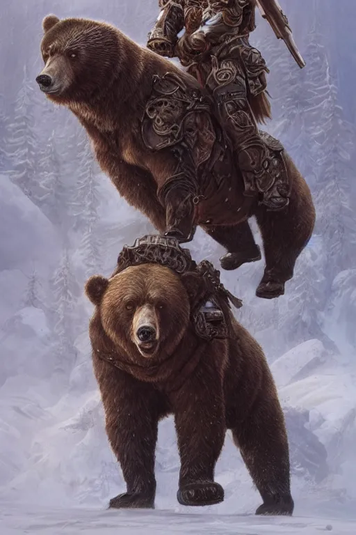 Image similar to Vladimir putin as a ruggedly handsome hero riding a bear, intricate, elegant, highly detailed, centered, digital painting, artstation, concept art, smooth, sharp focus, illustration, art by artgerm and donato giancola and Joseph Christian Leyendecker, Ross Tran, WLOP