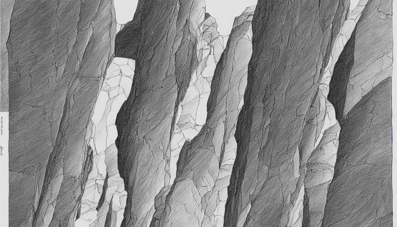 Prompt: Slot canyon drawing by Moebius, minimalist, detailed, black and white drawing