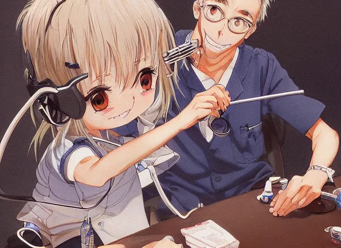 Prompt: a highly detailed anime portrait of a dentist, james gurney, james jean