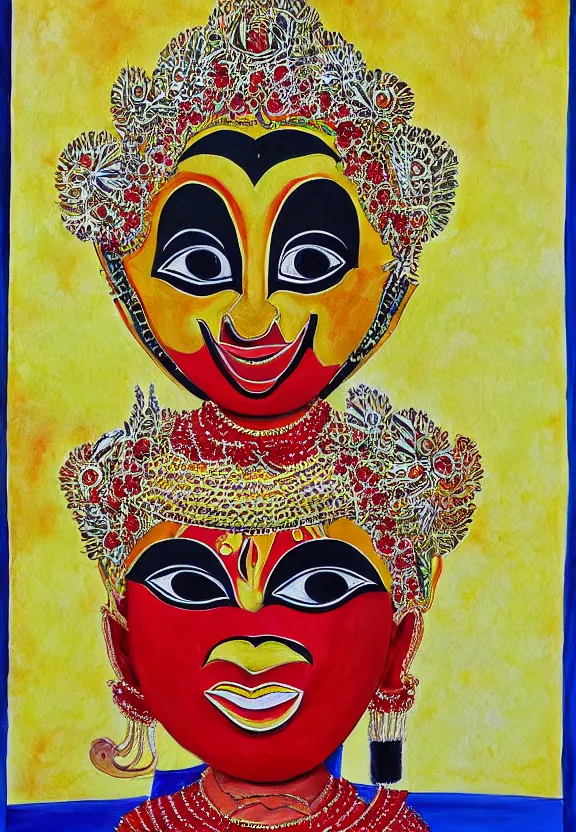 Image similar to sri lankan traditional mask, painting by david painter,