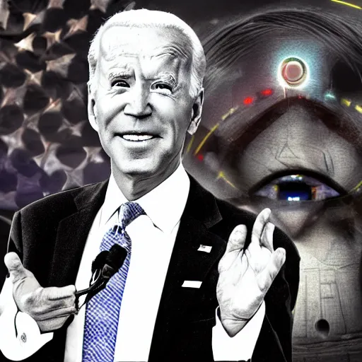 Prompt: Cyborg Joe Biden , dystopia, future, high technology